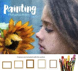 极品PS动作－绘画艺术(含高清视频教程/5个相框模型)：Painting Photoshop Action